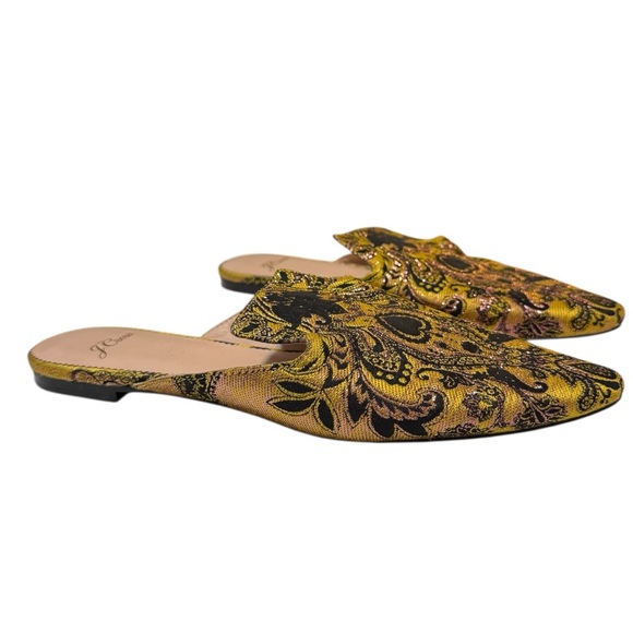 J. Crew Marina Marigold/Black Brocade Pointed Toe Flat Mules - Picture 3 of 11
